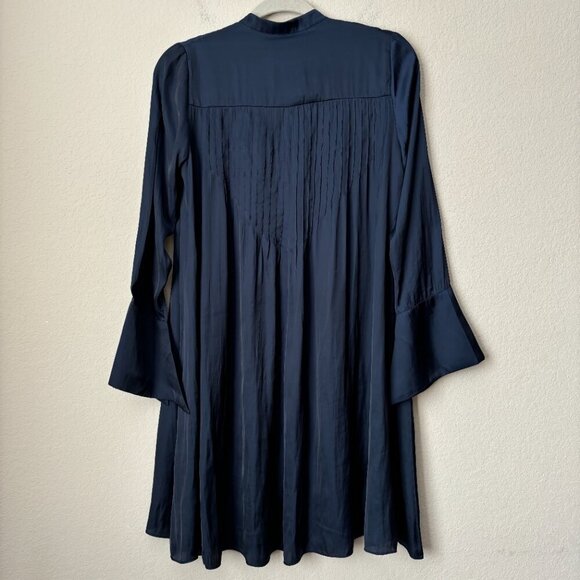 Zadig & Voltaire Raika Satin Tie Neck Navy Long Bell Sleeve Dress - Picture 11 of 13
